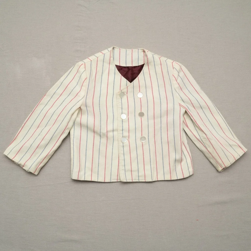 Vintage 40s 50s Kids Pinstriped Conductor Blazer MOP Buttons Beige Hi Line